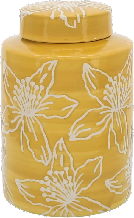 9 Inch Yellow Floral Jar with Lid