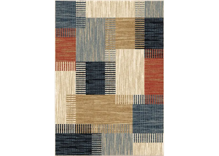 Amity Harvest 5 x 7 Blue and Rust Area Rug