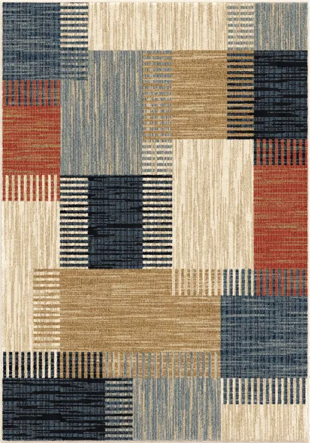 Amity Harvest 5 x 7 Blue and Rust Area Rug