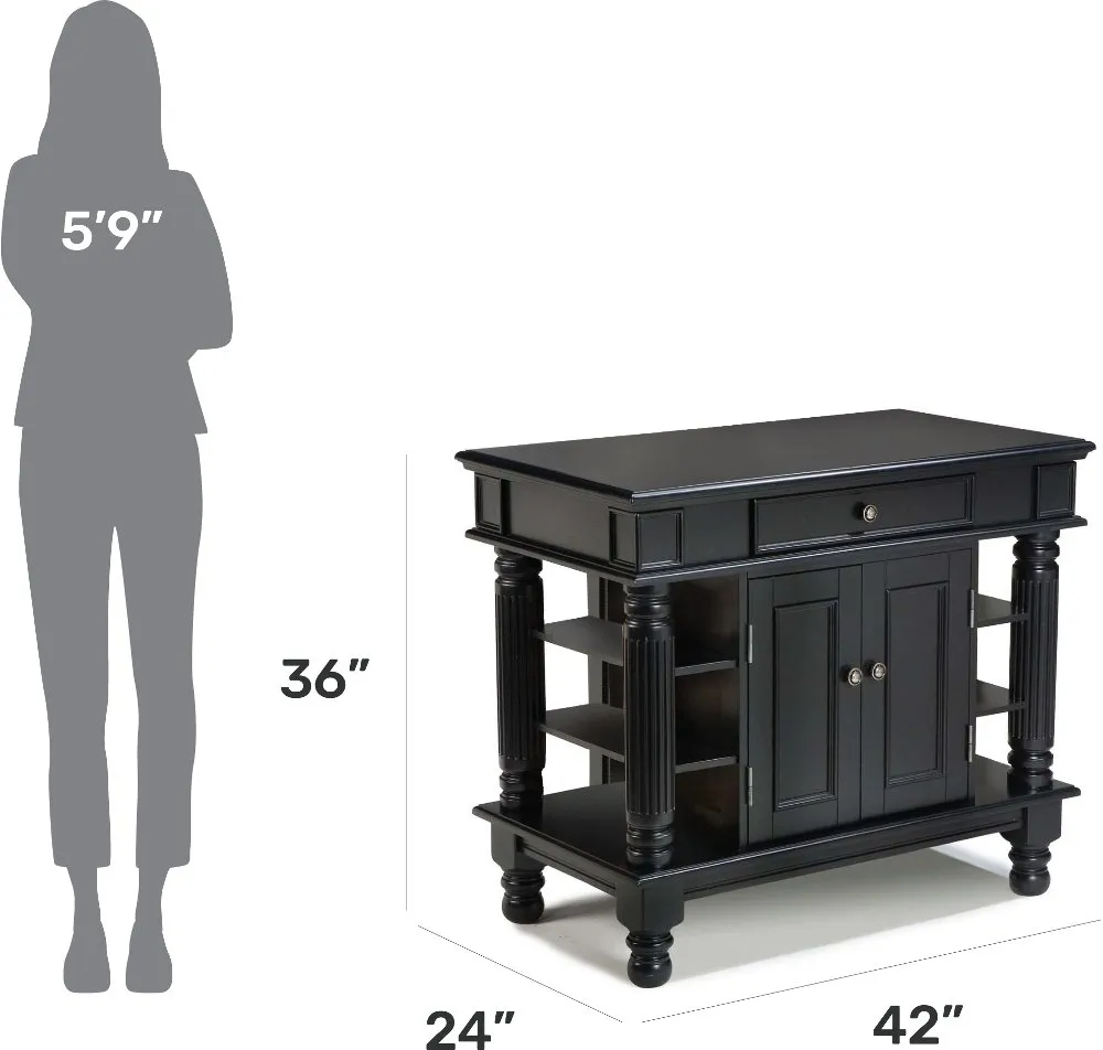 Americana Black Kitchen Island with Shelves