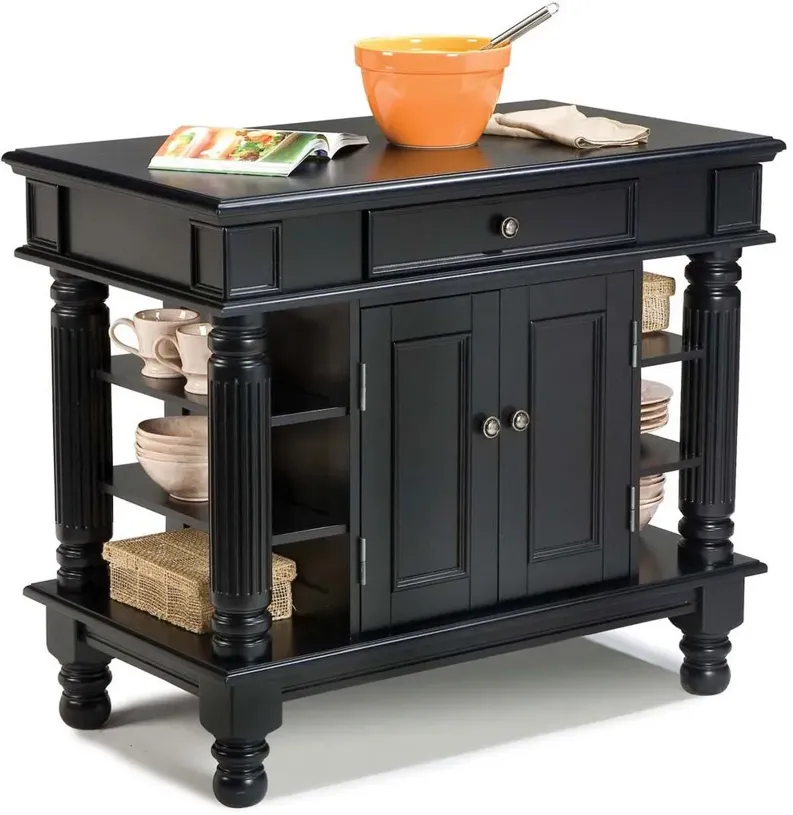 Americana Black Kitchen Island with Shelves