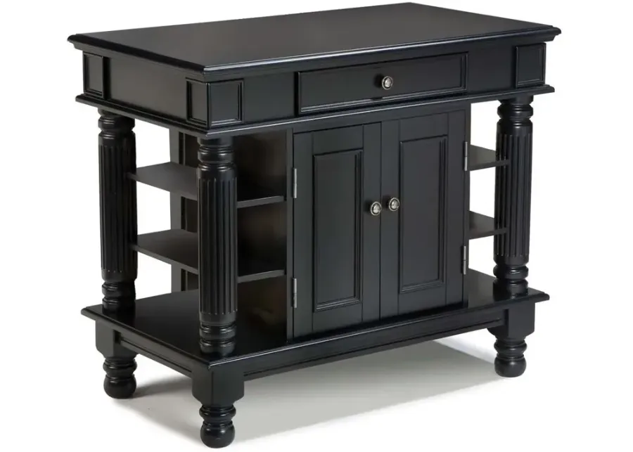 Americana Black Kitchen Island with Shelves