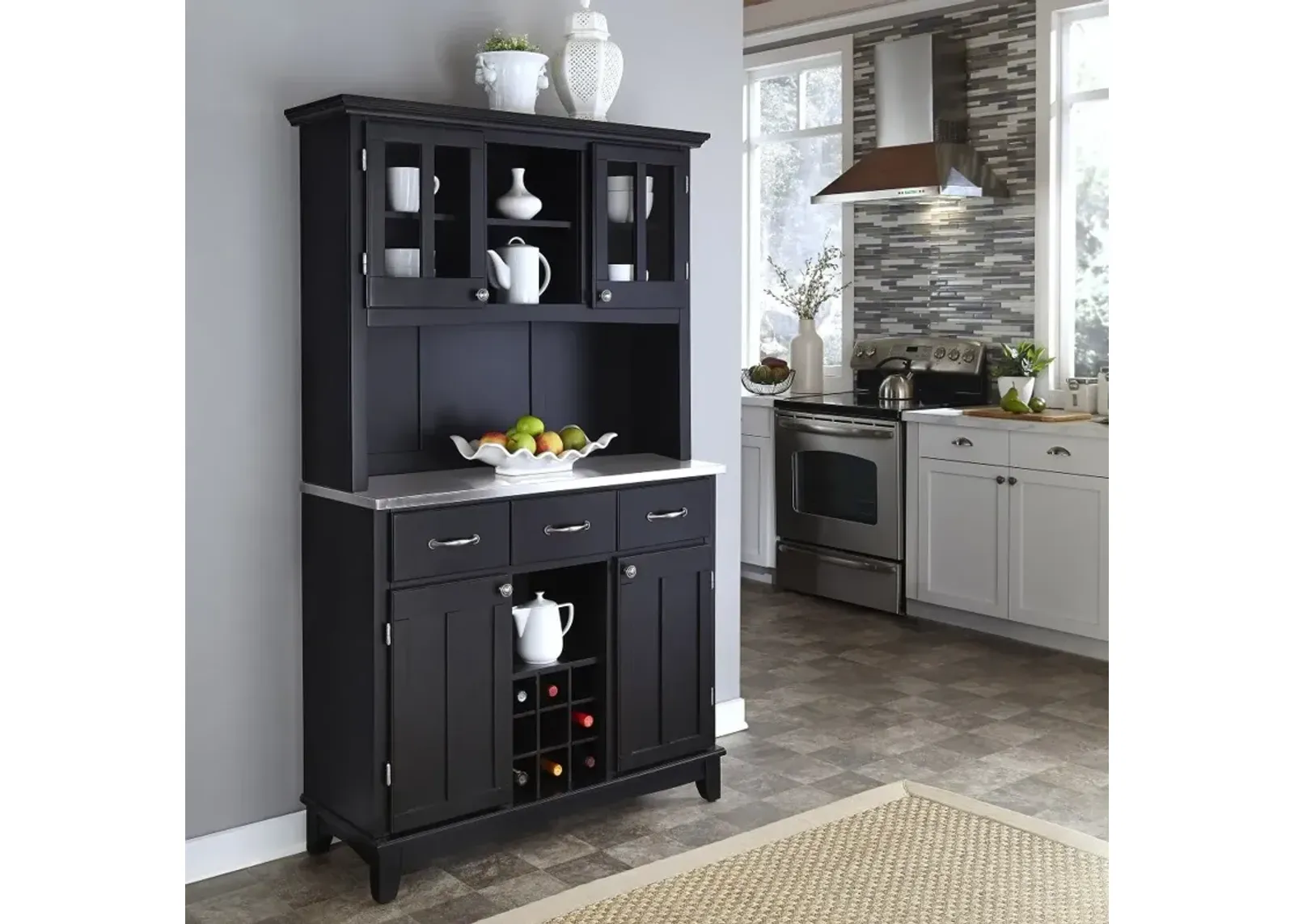 Homestyles Black Buffet with a Hutch