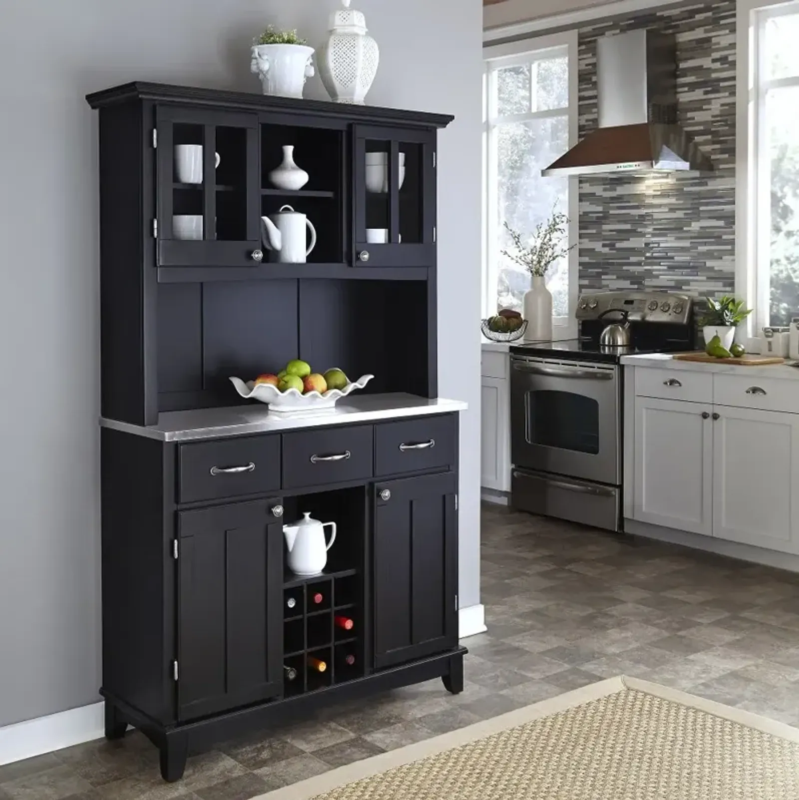 Homestyles Black Buffet with a Hutch