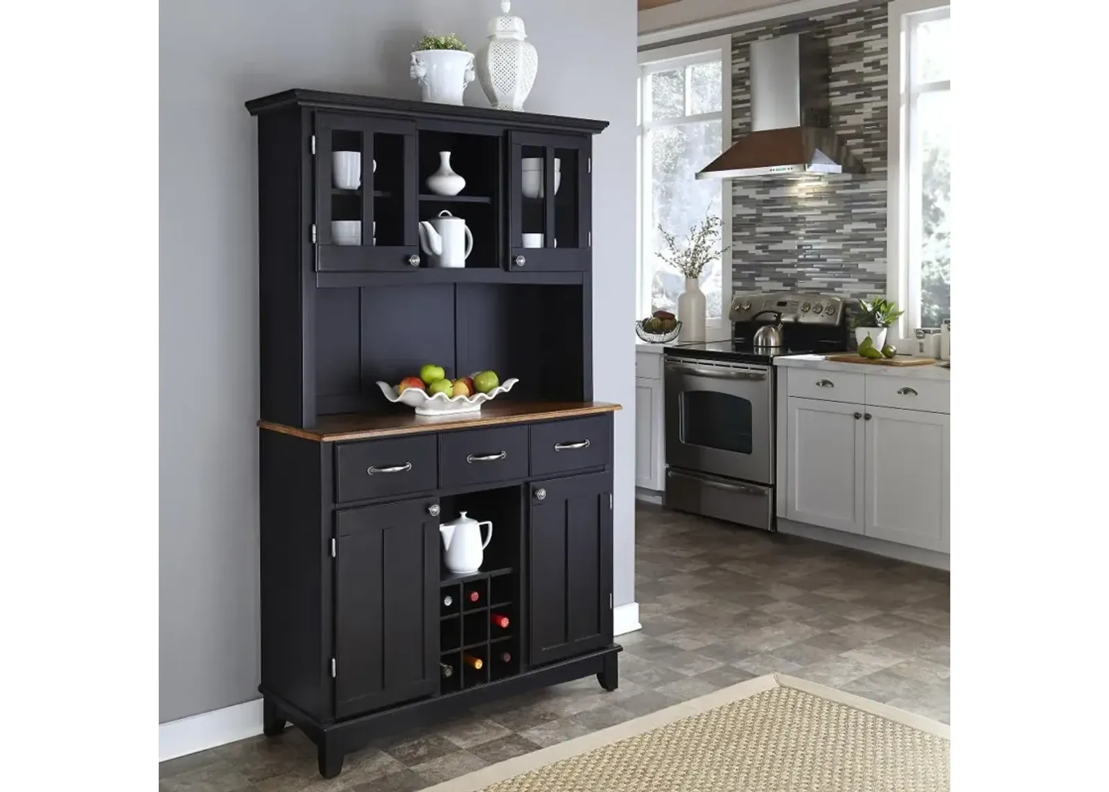 Homestyles Black Buffet with Hutch