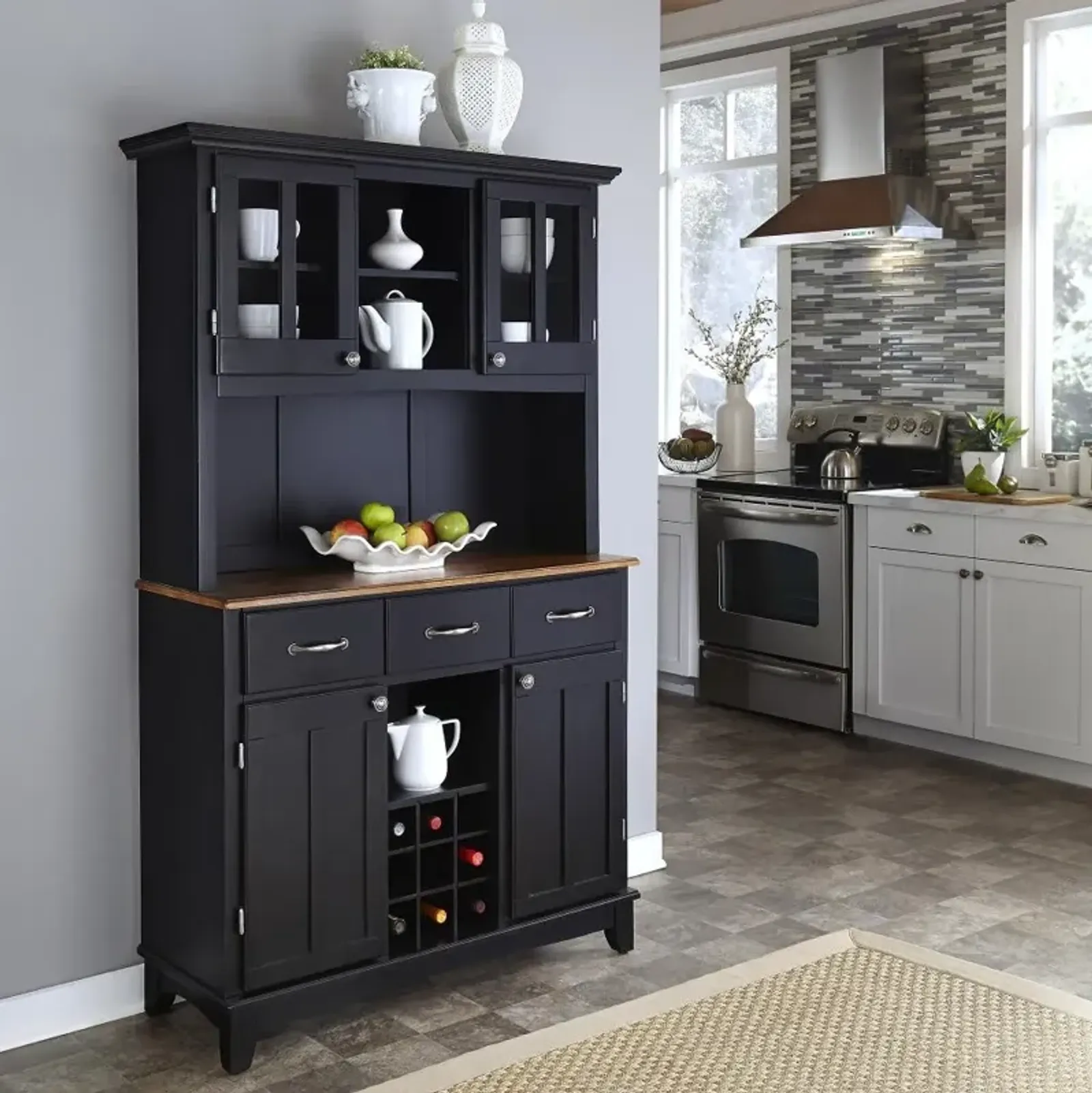 Homestyles Black Buffet with Hutch