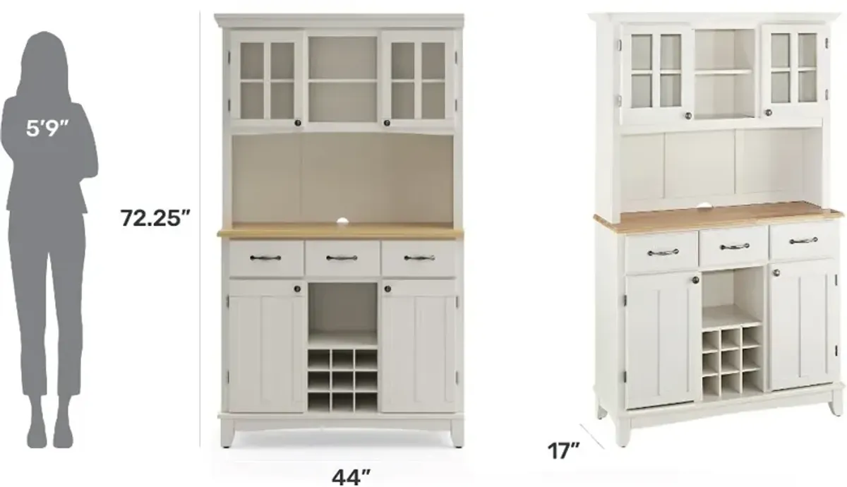 Homestyles Large White Buffet and Wooden Top with Hutch