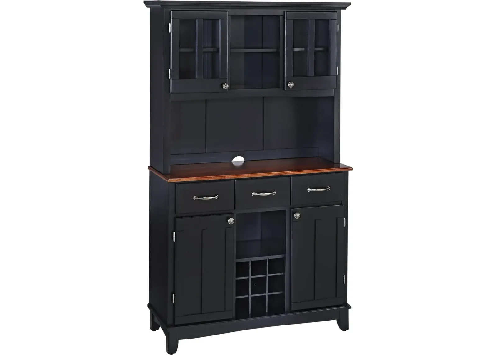 Homestyles Large Black Buffet and Wooden Top with Hutch