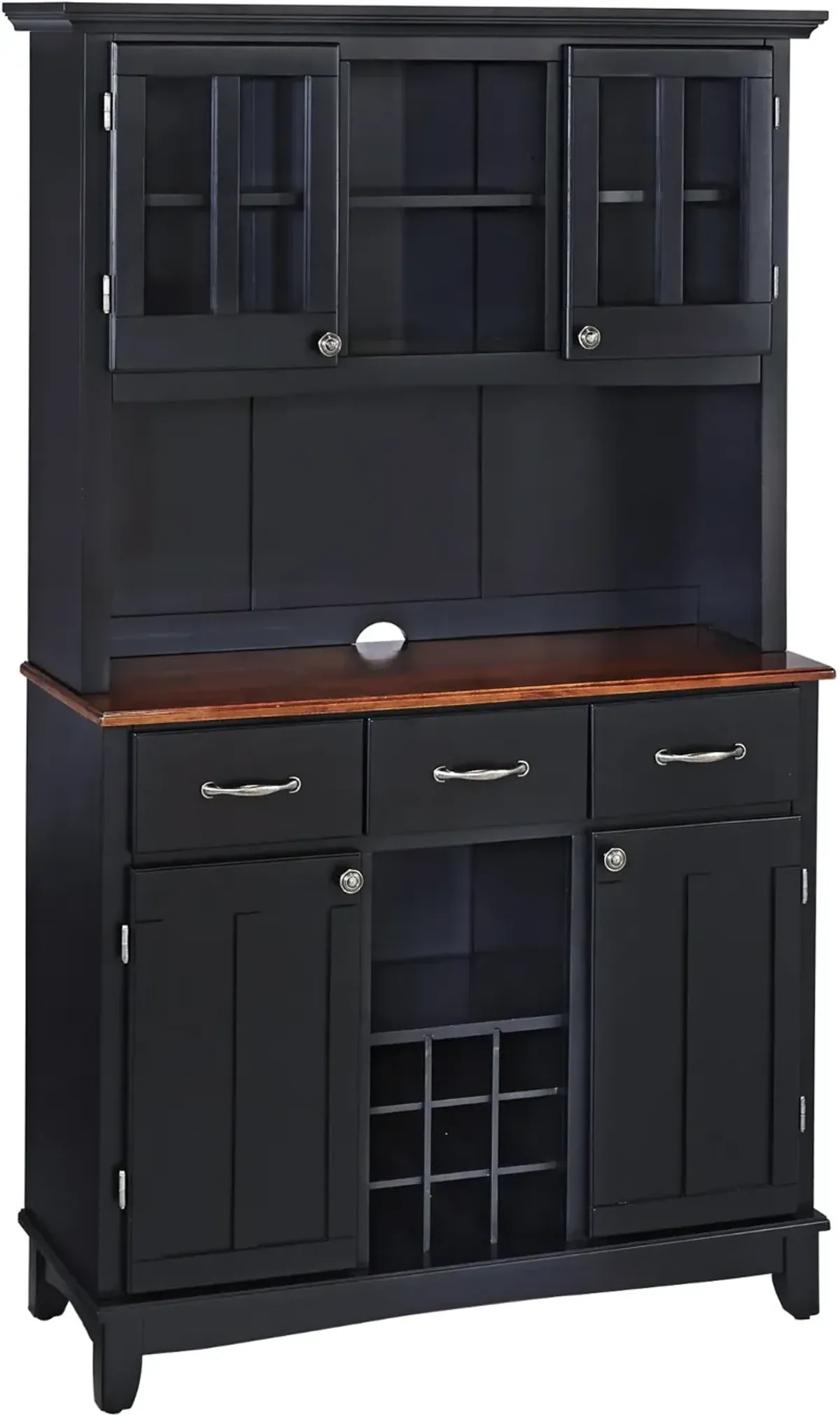 Homestyles Large Black Buffet and Wooden Top with Hutch