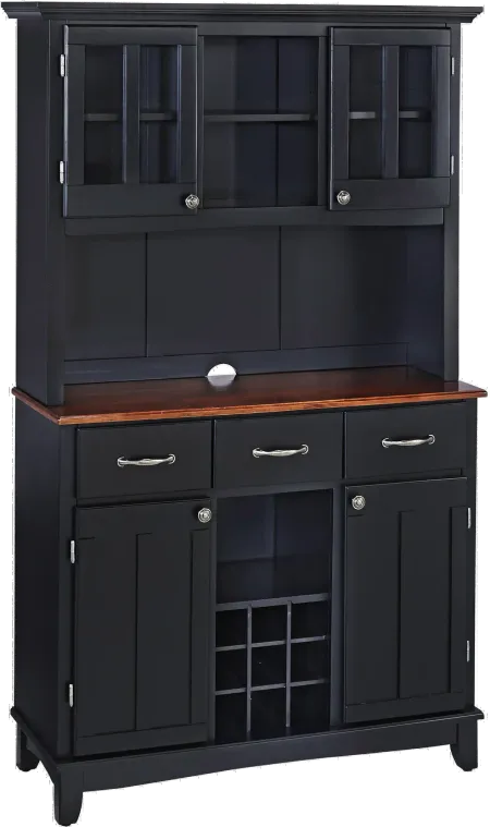 Homestyles Large Black Buffet and Wooden Top with Hutch