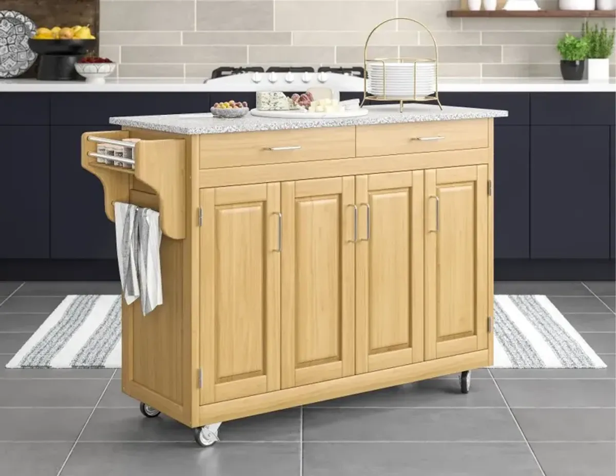 Create-A-Cart Brown Kitchen Cart with Gray Granite Top