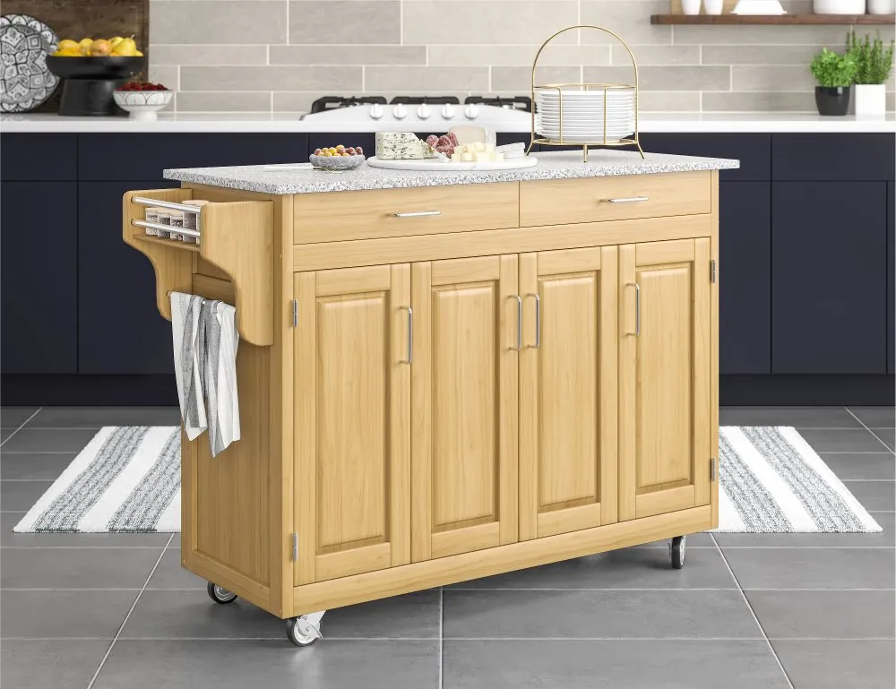 Create-A-Cart Brown Kitchen Cart with Gray Granite Top