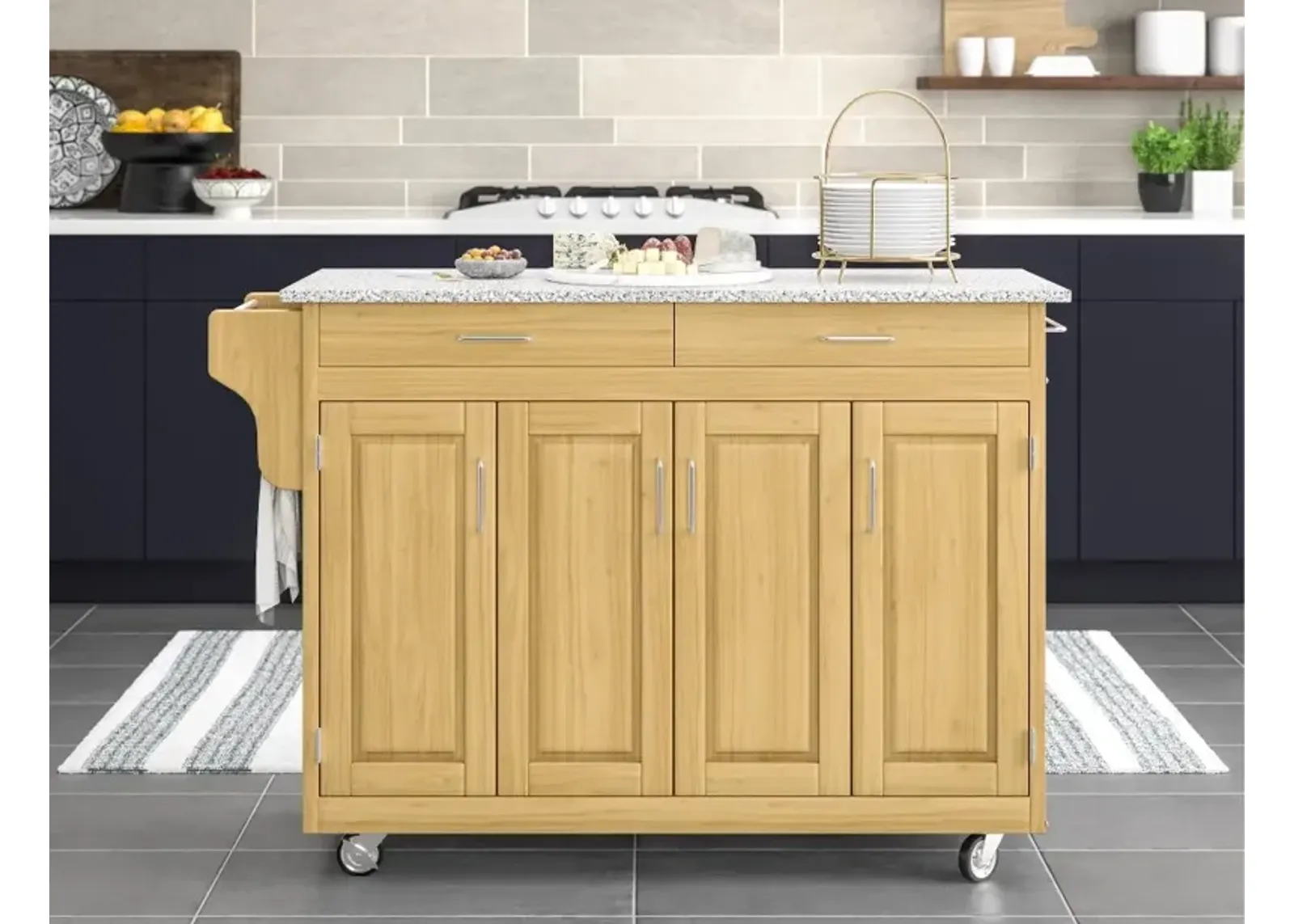 Create-A-Cart Brown Kitchen Cart with Gray Granite Top