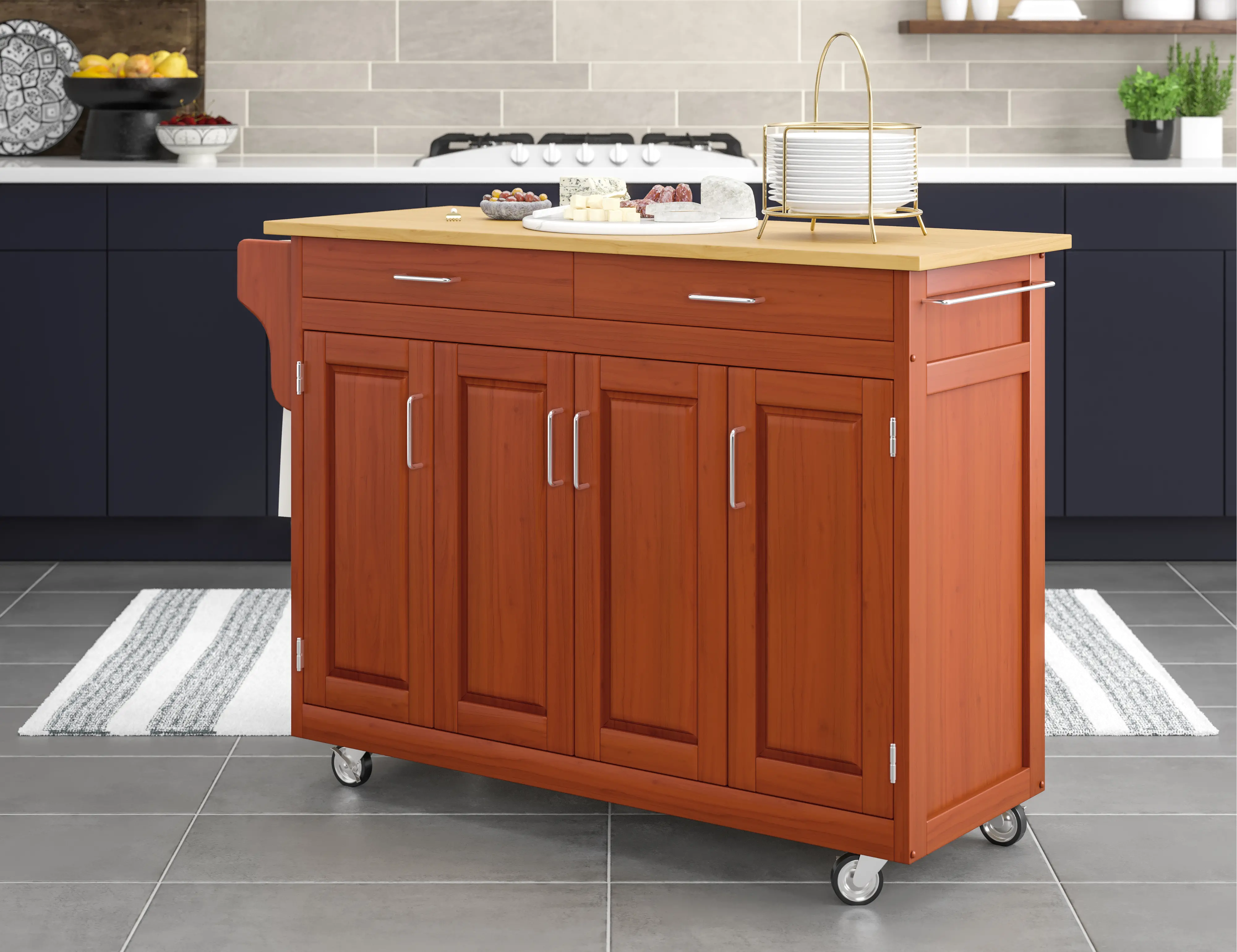 Create-A-Cart Brown Kitchen Cart with Hardwood Top