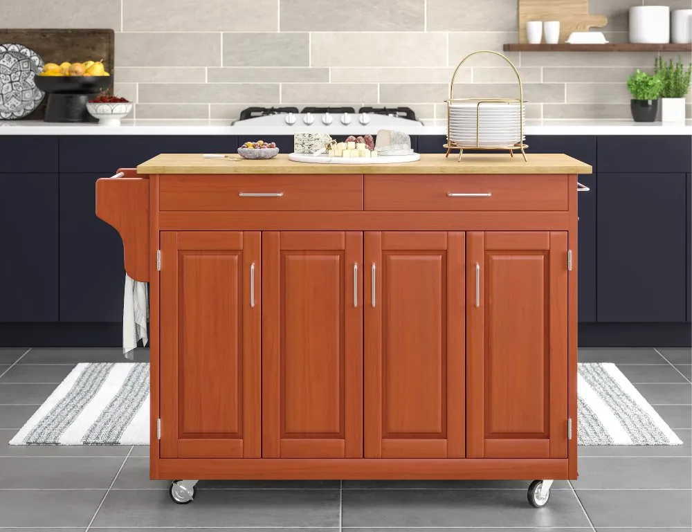 Create-A-Cart Brown Kitchen Cart with Hardwood Top