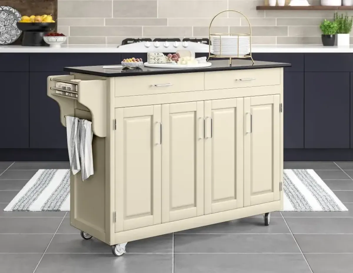 Create-A-Cart Off-White Kitchen Cart with Granite Top