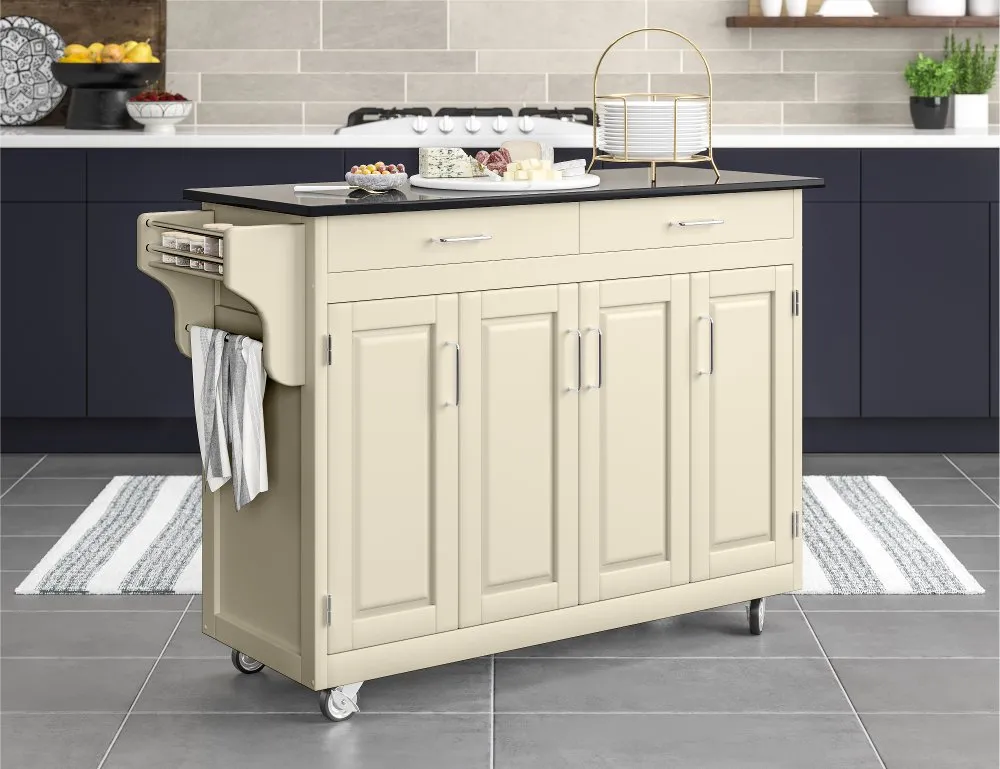 Create-A-Cart Off-White Kitchen Cart with Granite Top