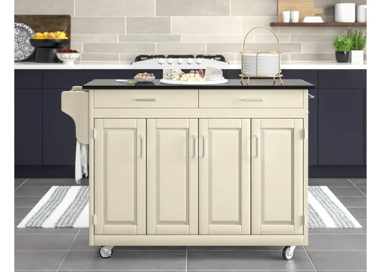 Create-A-Cart Off-White Kitchen Cart with Granite Top