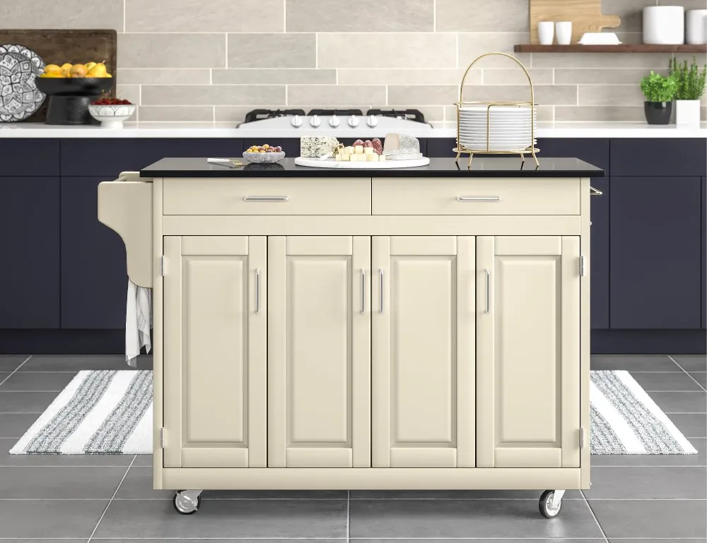 Create-A-Cart Off-White Kitchen Cart with Granite Top