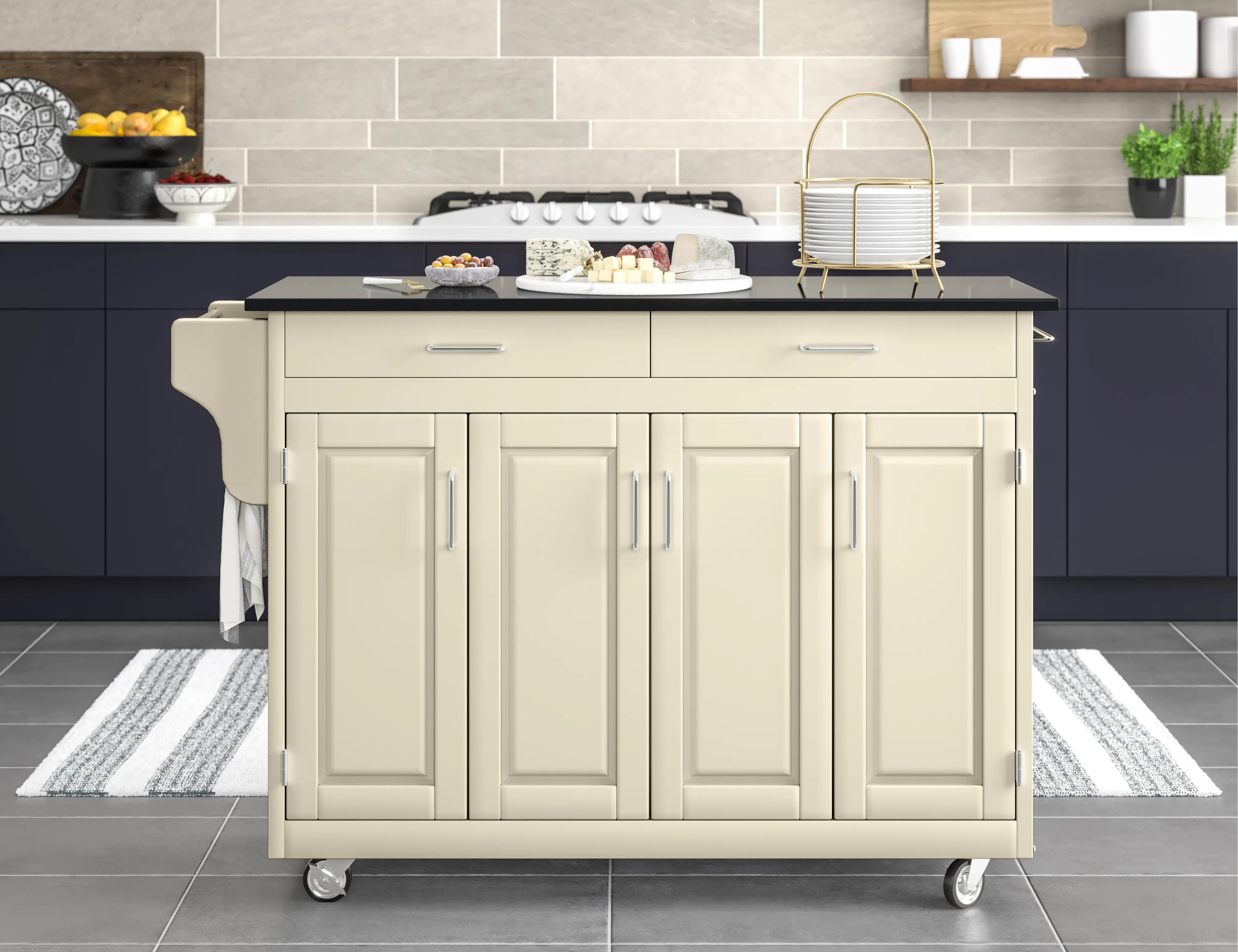 Create-A-Cart Off-White Kitchen Cart with Granite Top