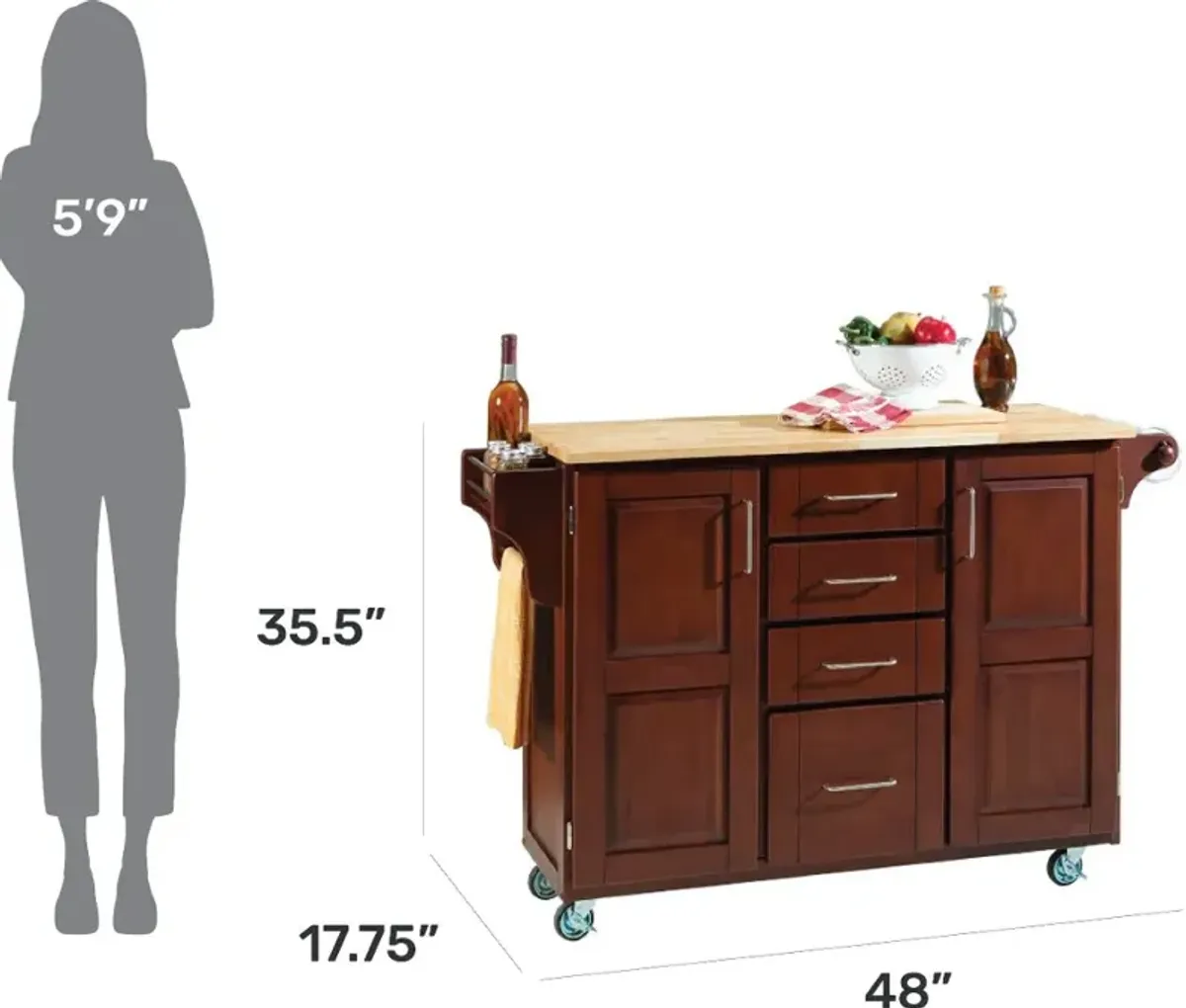 Create-A-Cart Dark Brown Kitchen Cart with Four Drawers