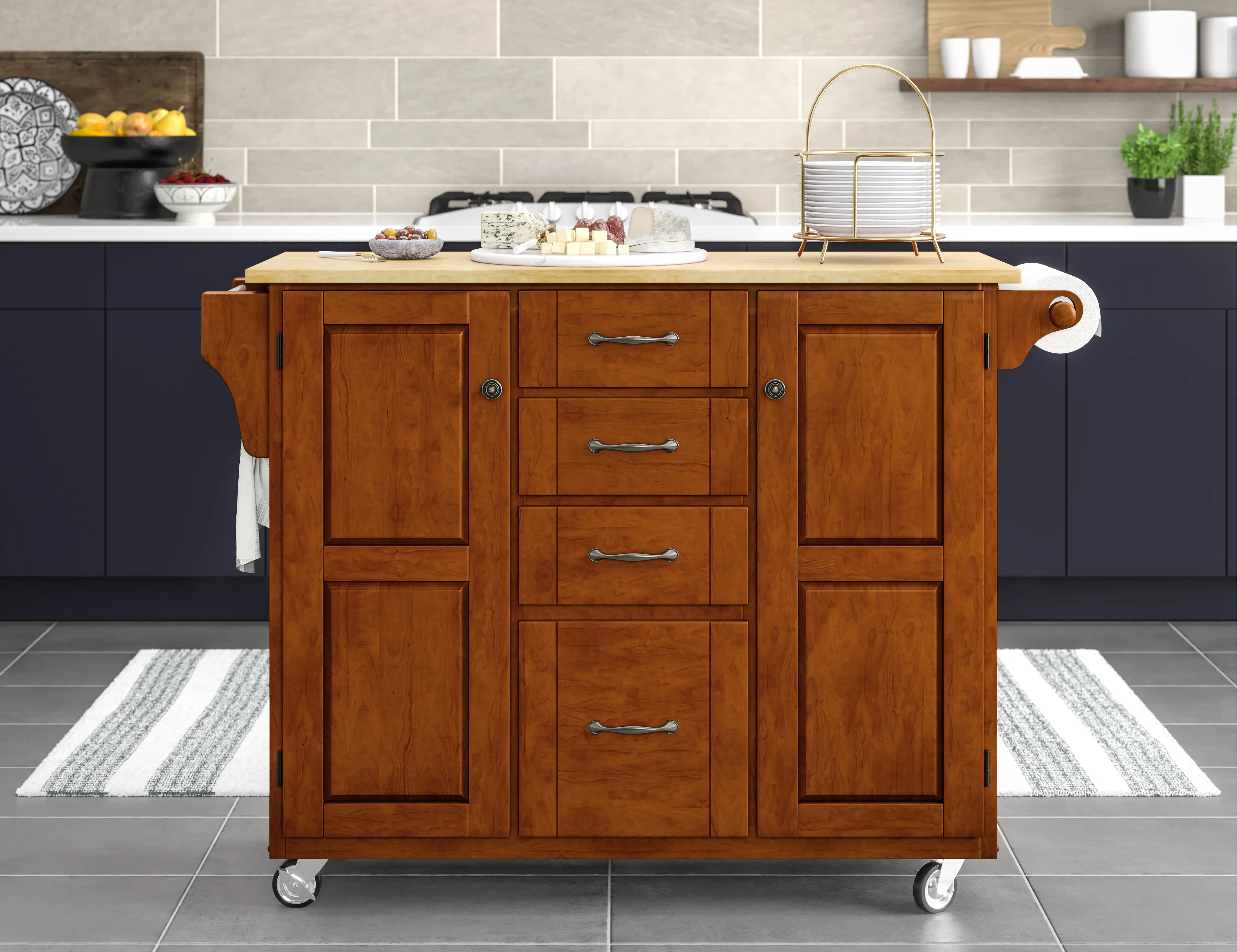 Create-A-Cart Dark Brown Kitchen Cart with Four Drawers