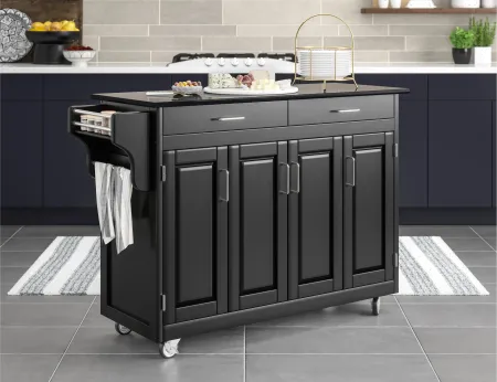 Create-A-Cart Black Kitchen Cart with Granite Top