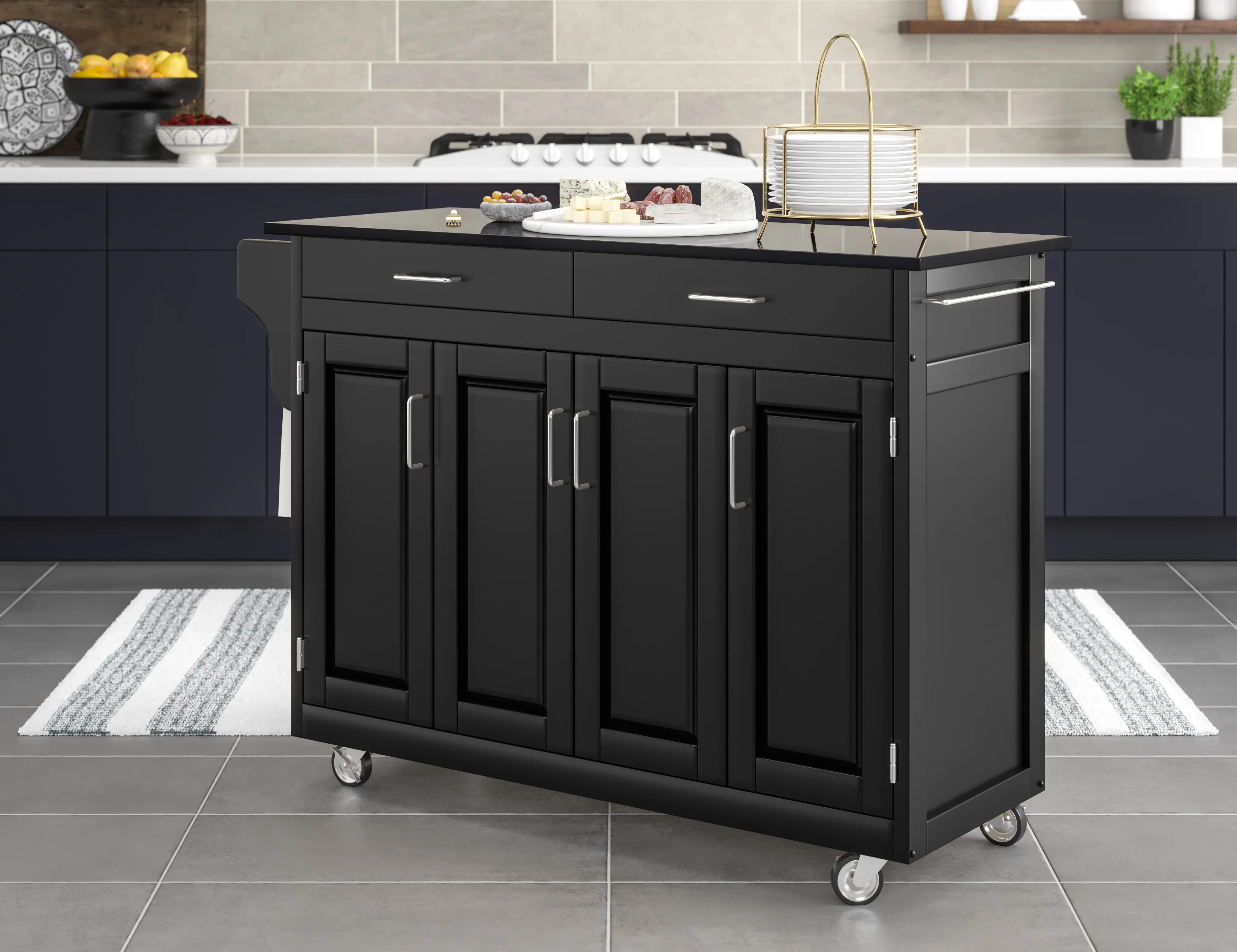 Create-A-Cart Black Kitchen Cart with Granite Top