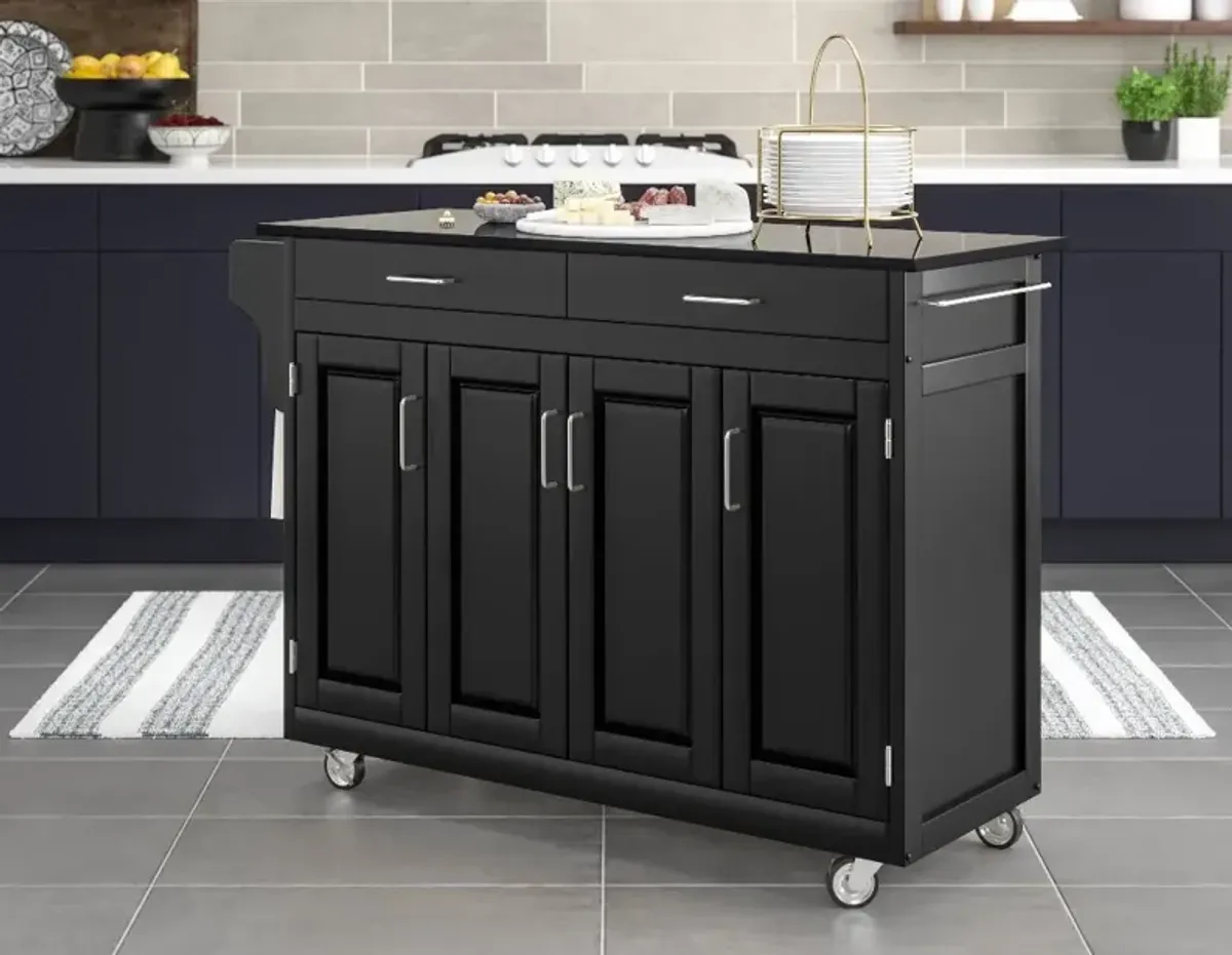 Create-A-Cart Black Kitchen Cart with Granite Top