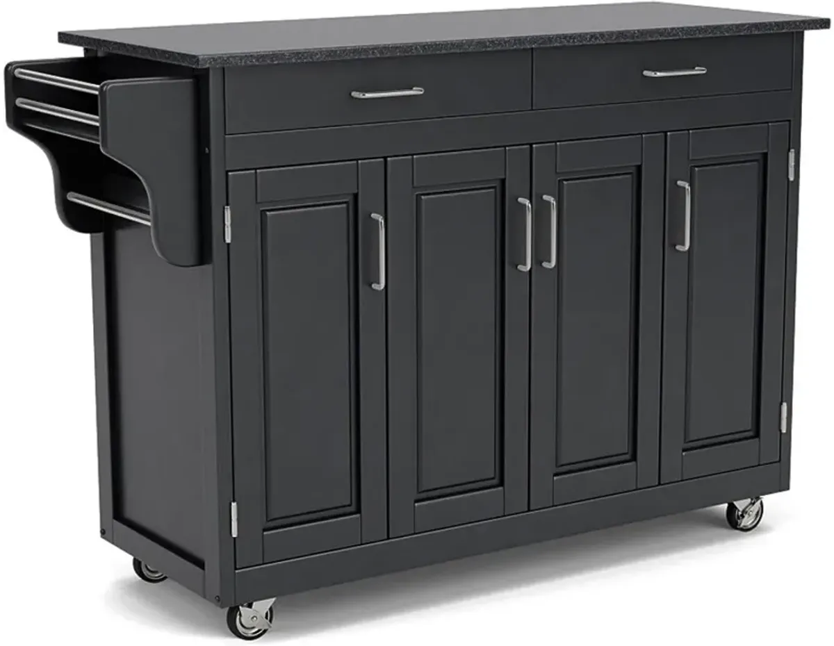 Create-A-Cart Black Kitchen Cart with Granite Top