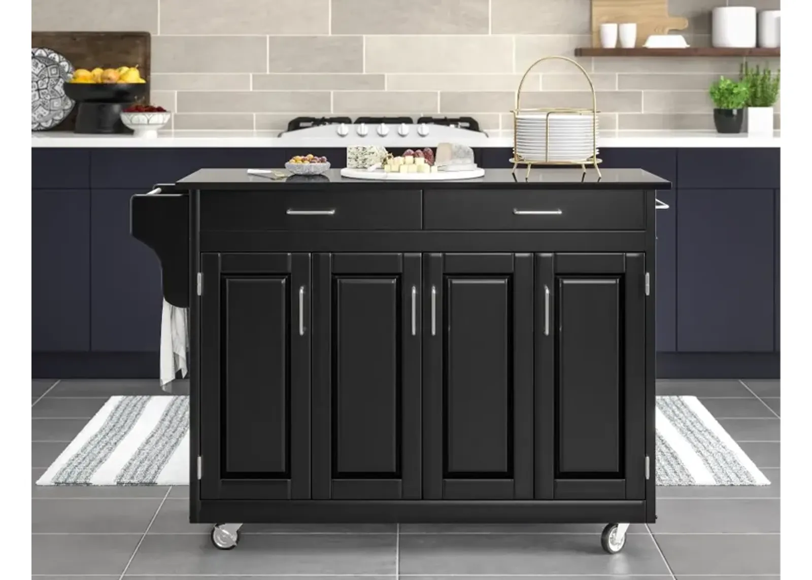 Create-A-Cart Black Kitchen Cart with Granite Top