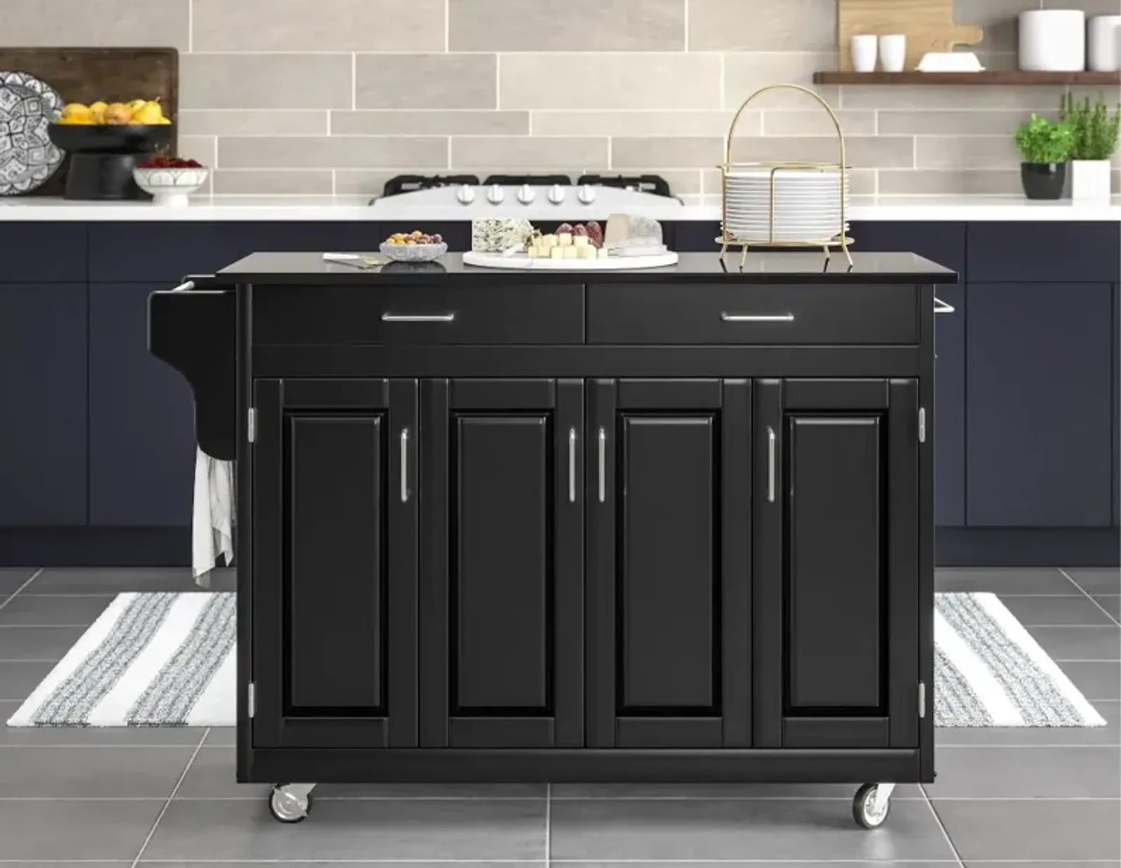 Create-A-Cart Black Kitchen Cart with Granite Top