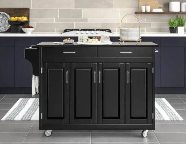 Create-A-Cart Black Kitchen Cart with Granite Top