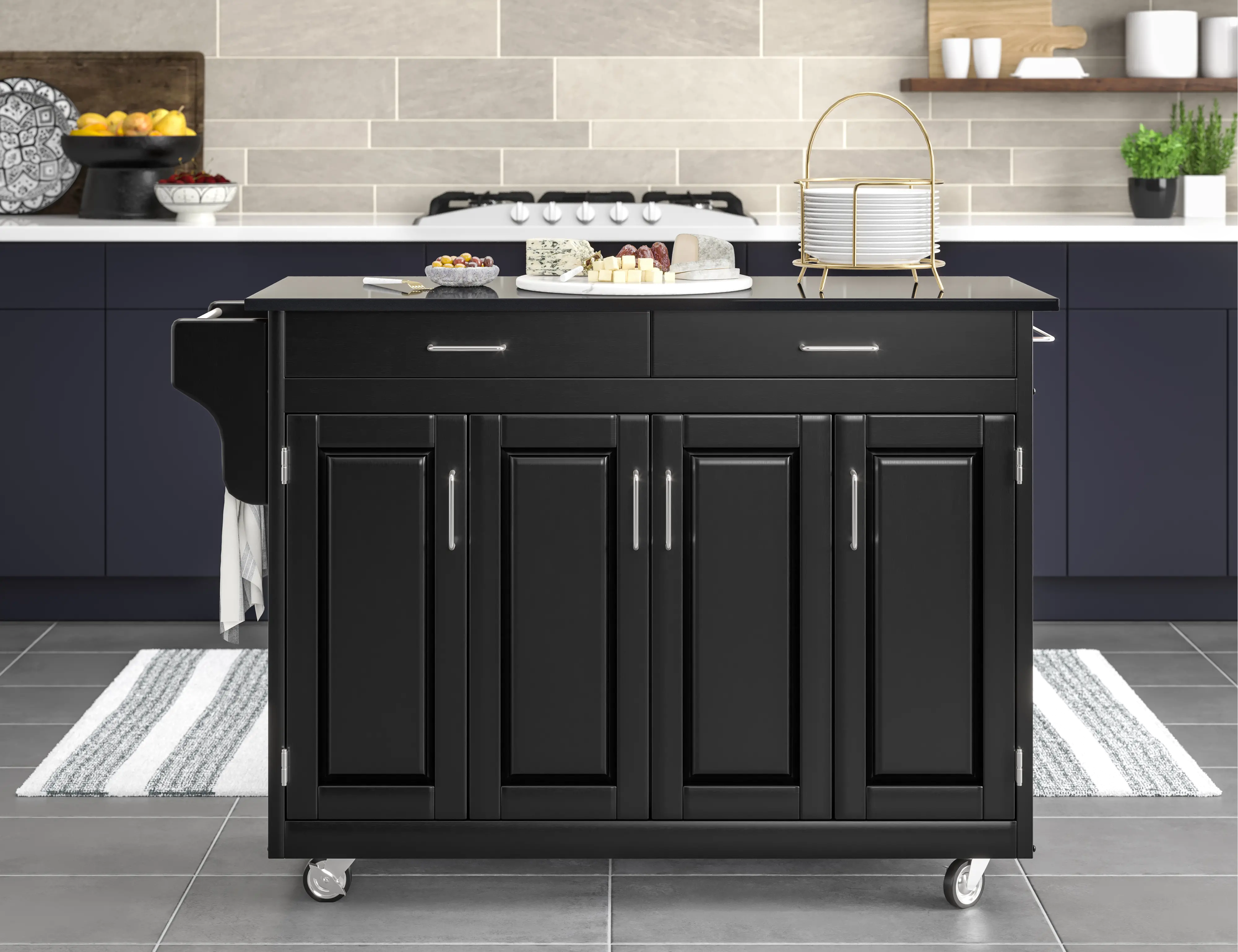 Create-A-Cart Black Kitchen Cart with Granite Top