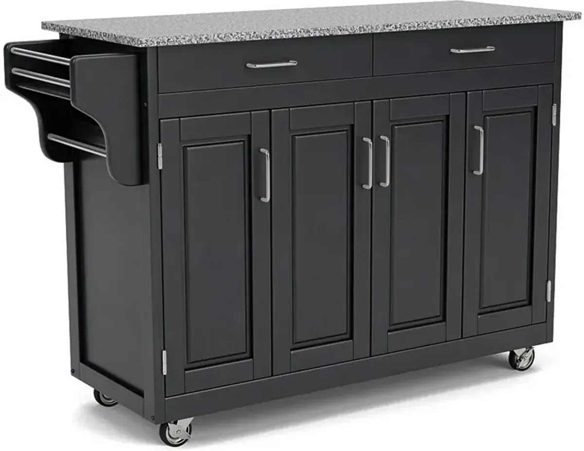 Create-A-Cart Black Kitchen Cart with Gray Granite Top