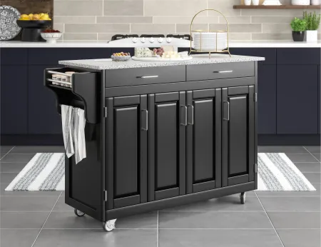 Create-A-Cart Black Kitchen Cart with Gray Granite Top