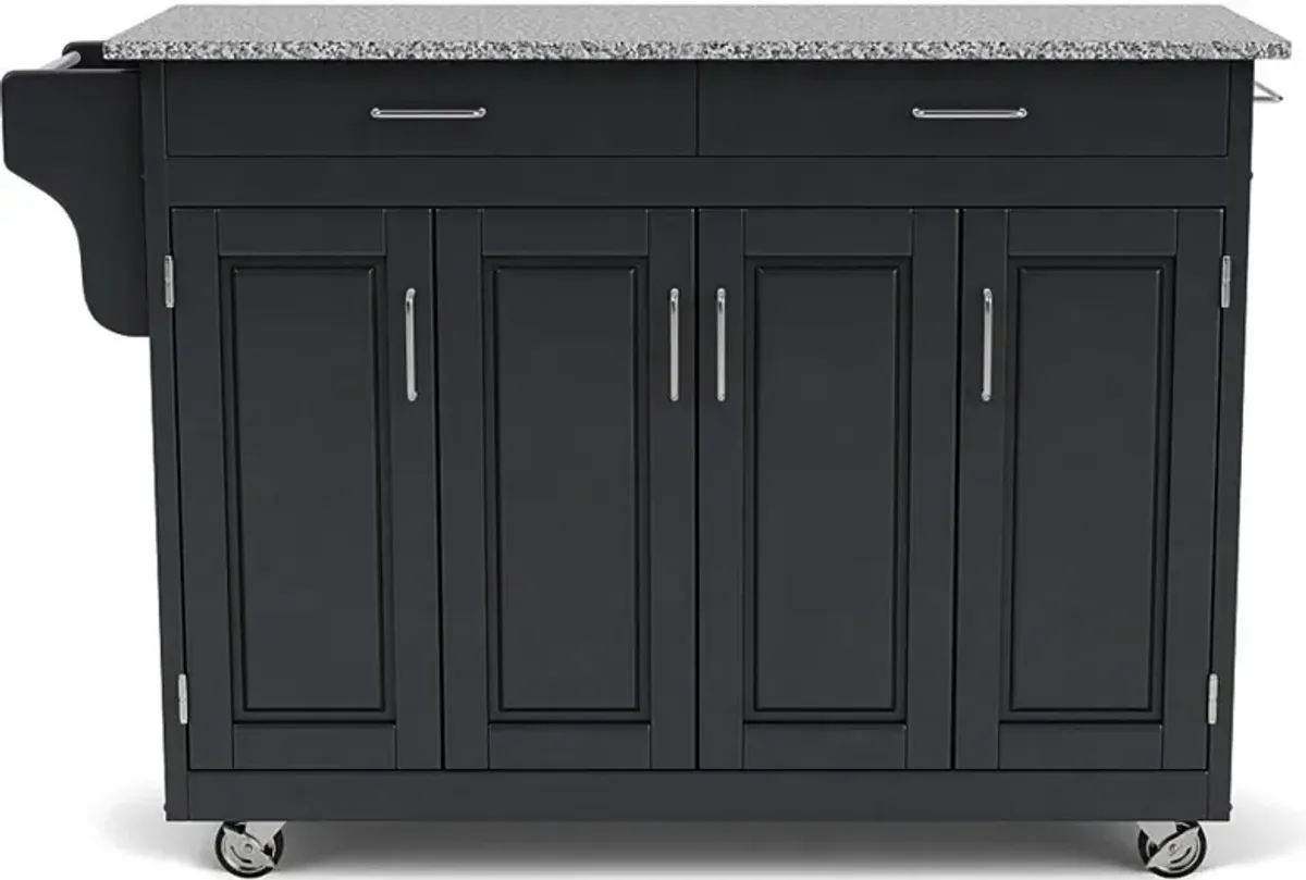 Create-A-Cart Black Kitchen Cart with Gray Granite Top