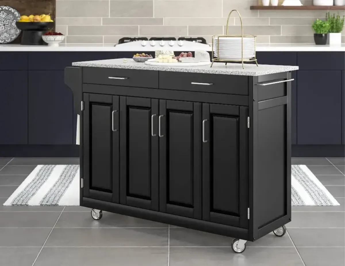 Create-A-Cart Black Kitchen Cart with Gray Granite Top