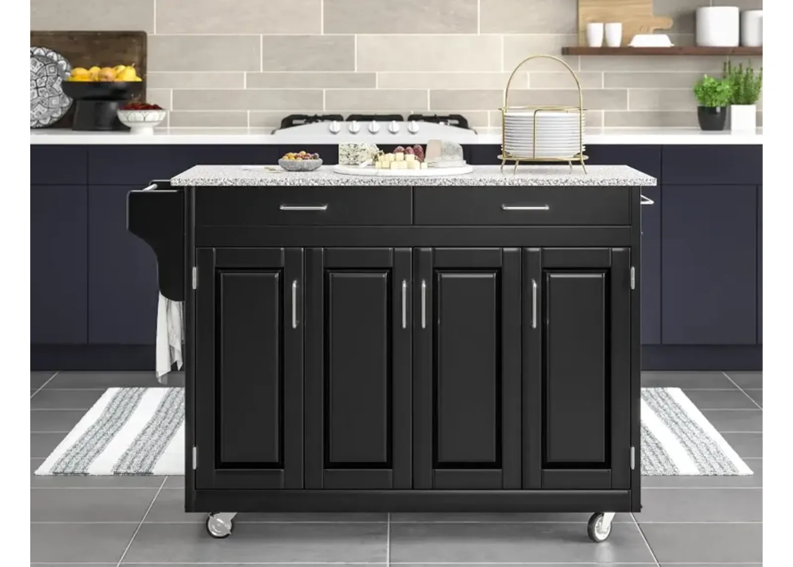 Create-A-Cart Black Kitchen Cart with Gray Granite Top