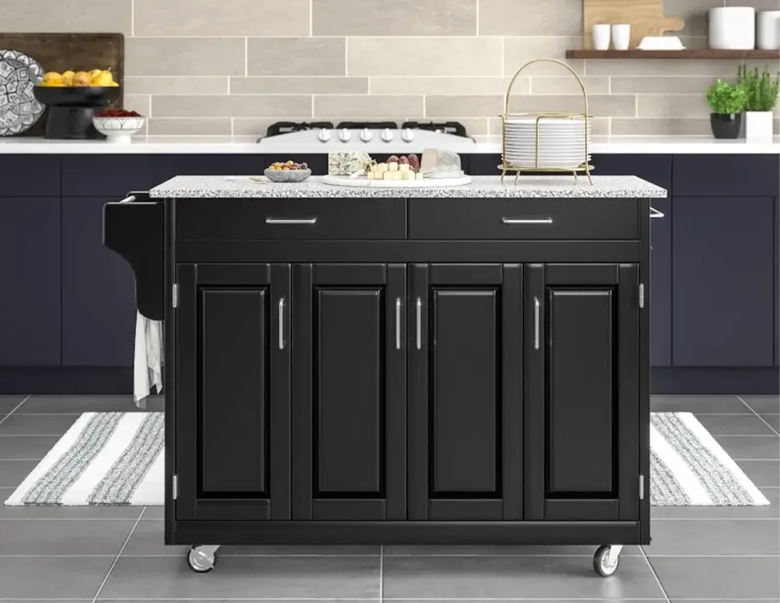 Create-A-Cart Black Kitchen Cart with Gray Granite Top