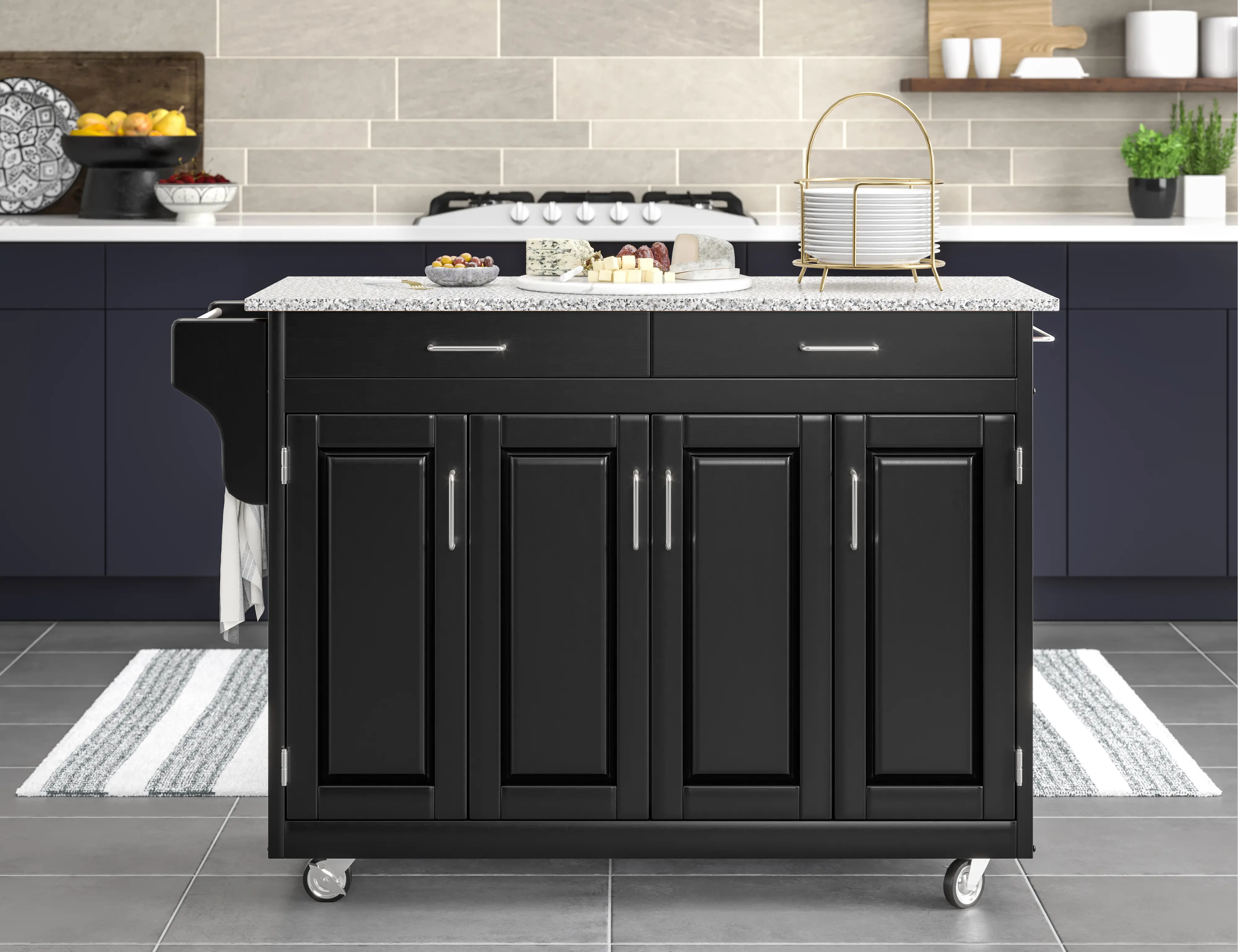 Create-A-Cart Black Kitchen Cart with Gray Granite Top