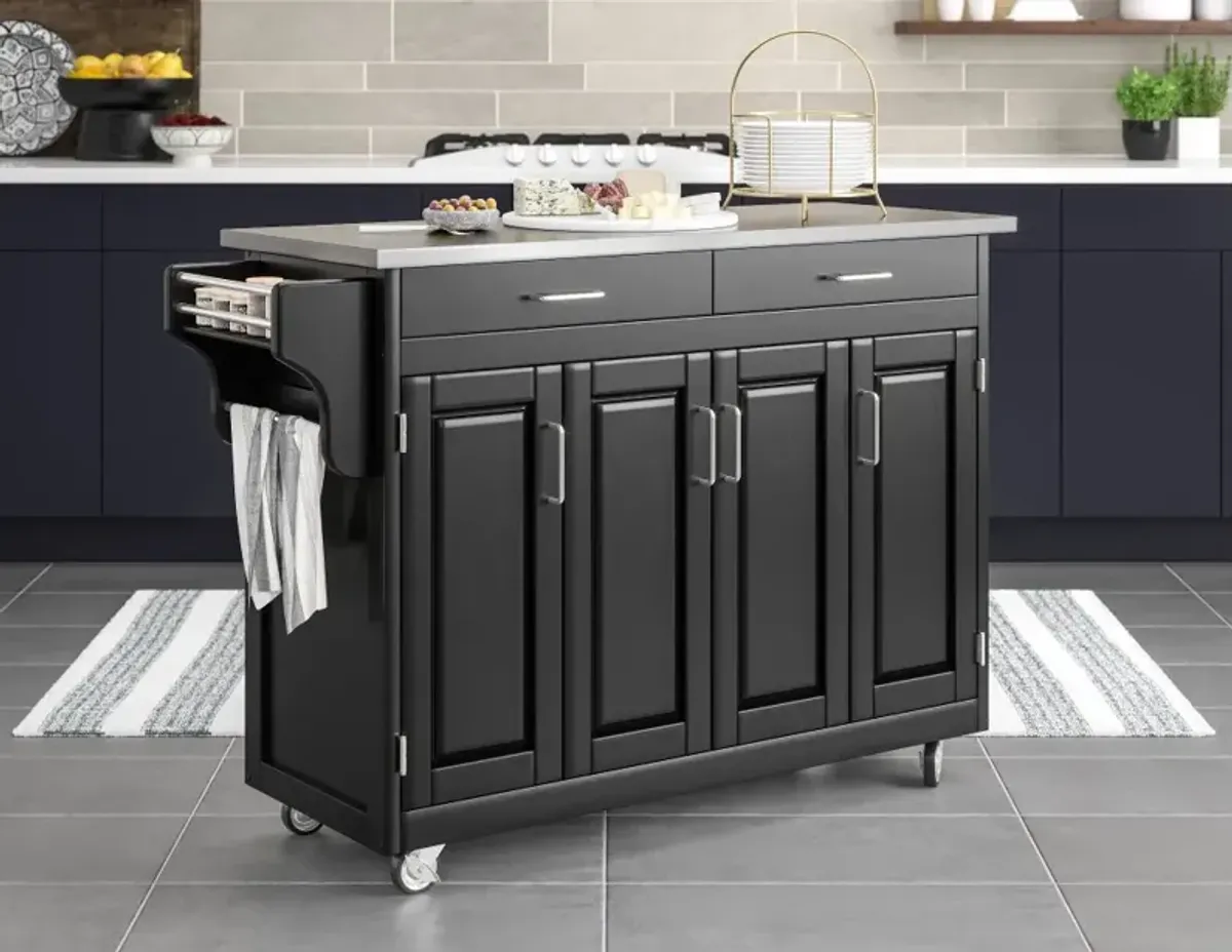 Create-A-Cart Black Kitchen Cart with Stainless Steel Top