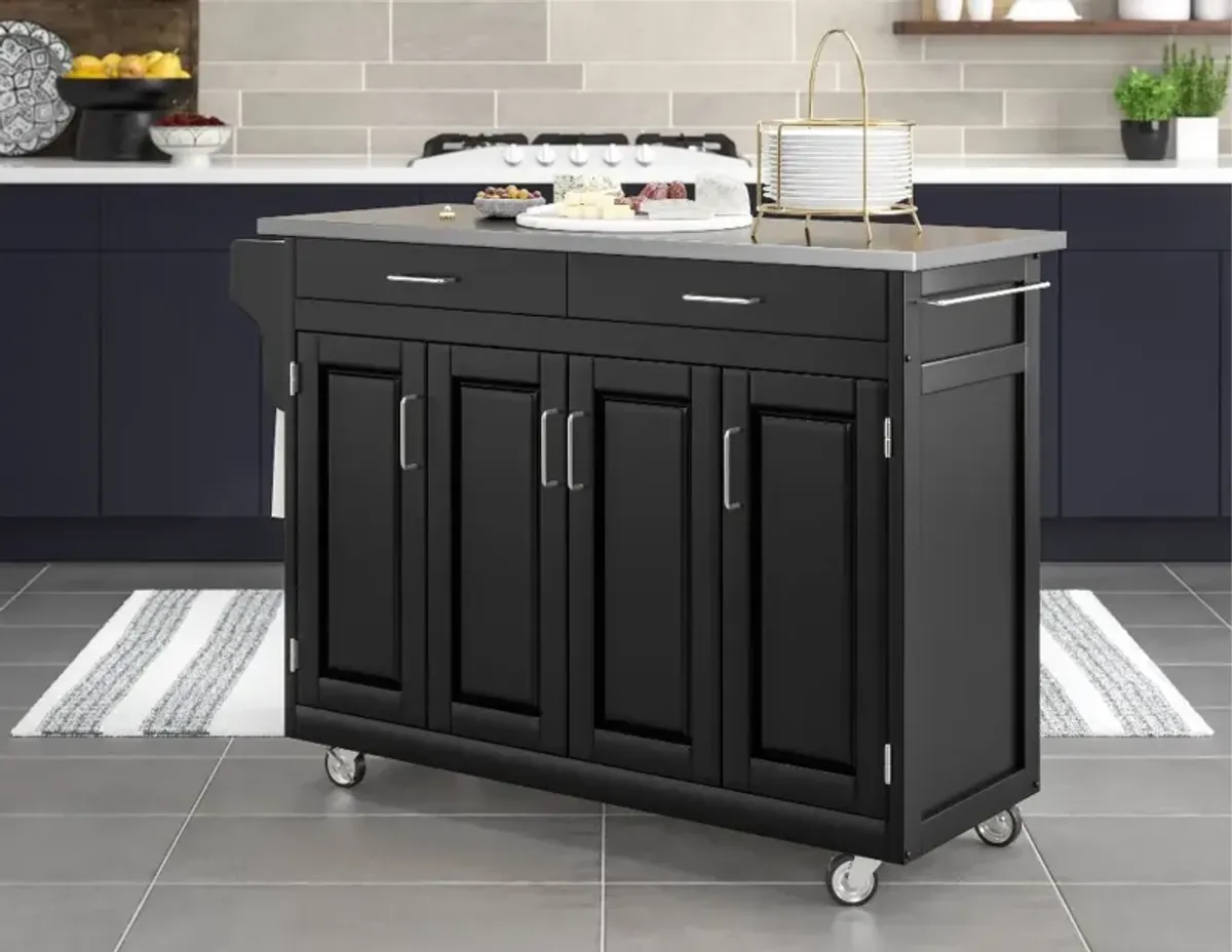 Create-A-Cart Black Kitchen Cart with Stainless Steel Top