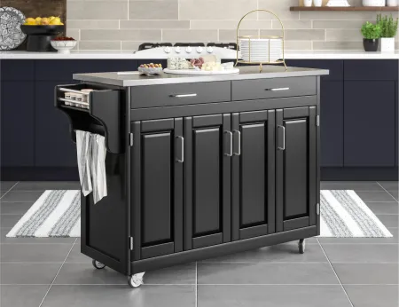 Create-A-Cart Black Kitchen Cart with Stainless Steel Top