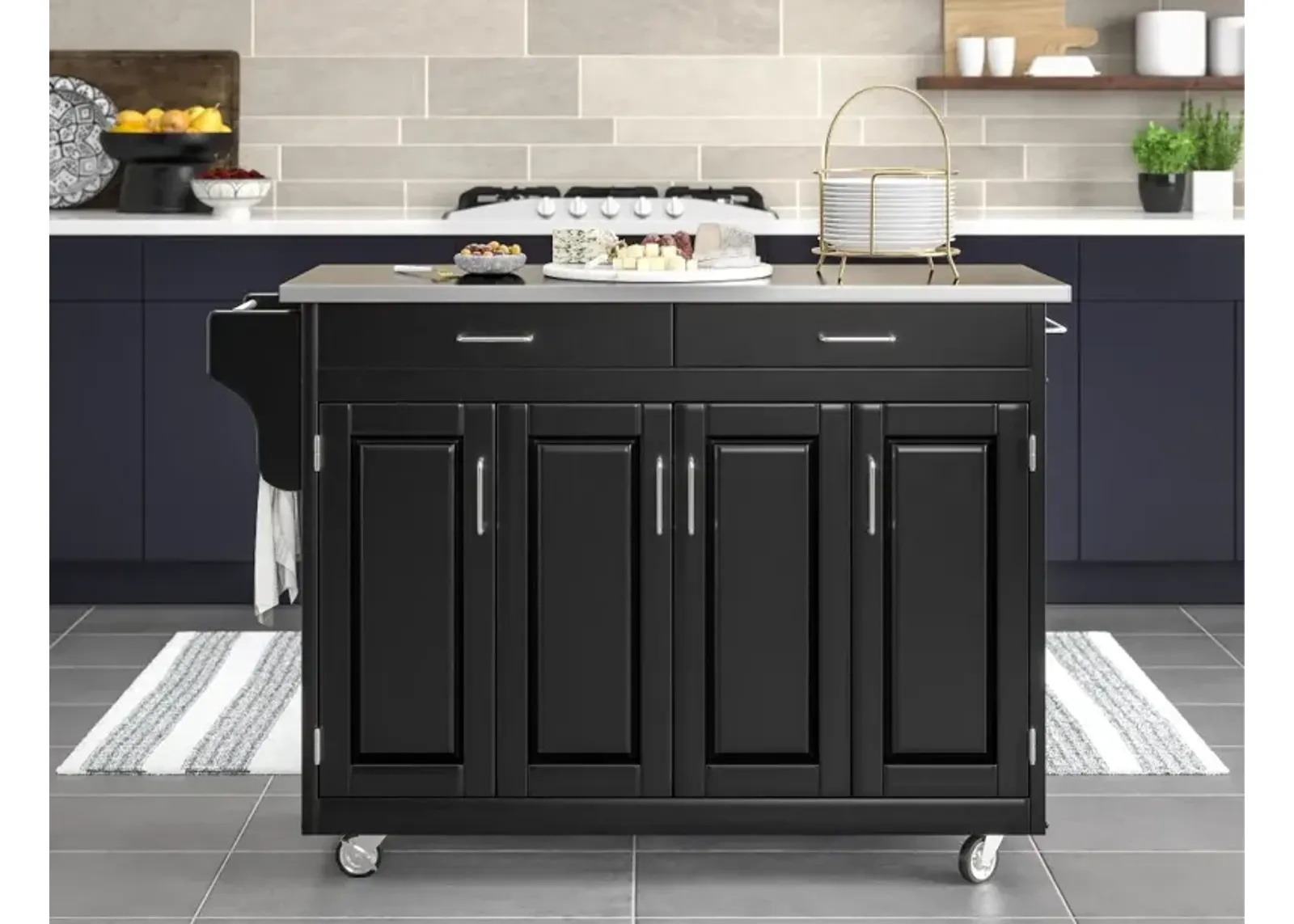 Create-A-Cart Black Kitchen Cart with Stainless Steel Top