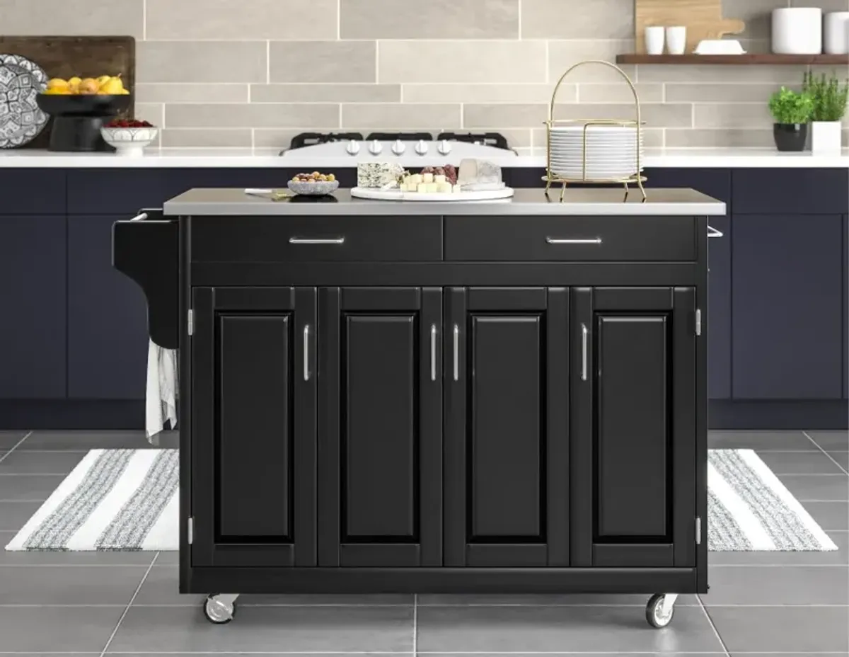 Create-A-Cart Black Kitchen Cart with Stainless Steel Top