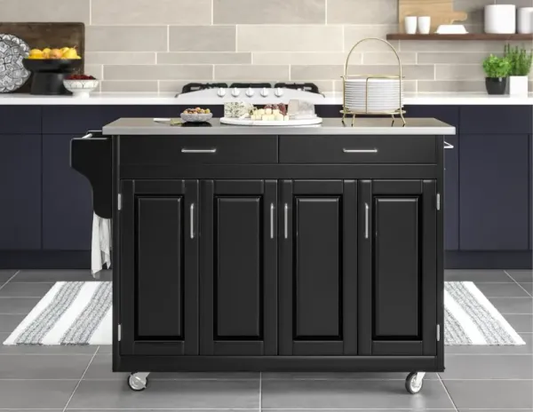 Create-A-Cart Black Kitchen Cart with Stainless Steel Top