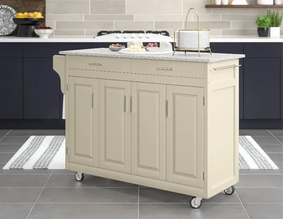 Create-A-Cart Off-white Kitchen Cart with Gray Granite Top