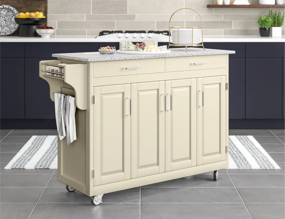 Create-A-Cart Off-white Kitchen Cart with Gray Granite Top