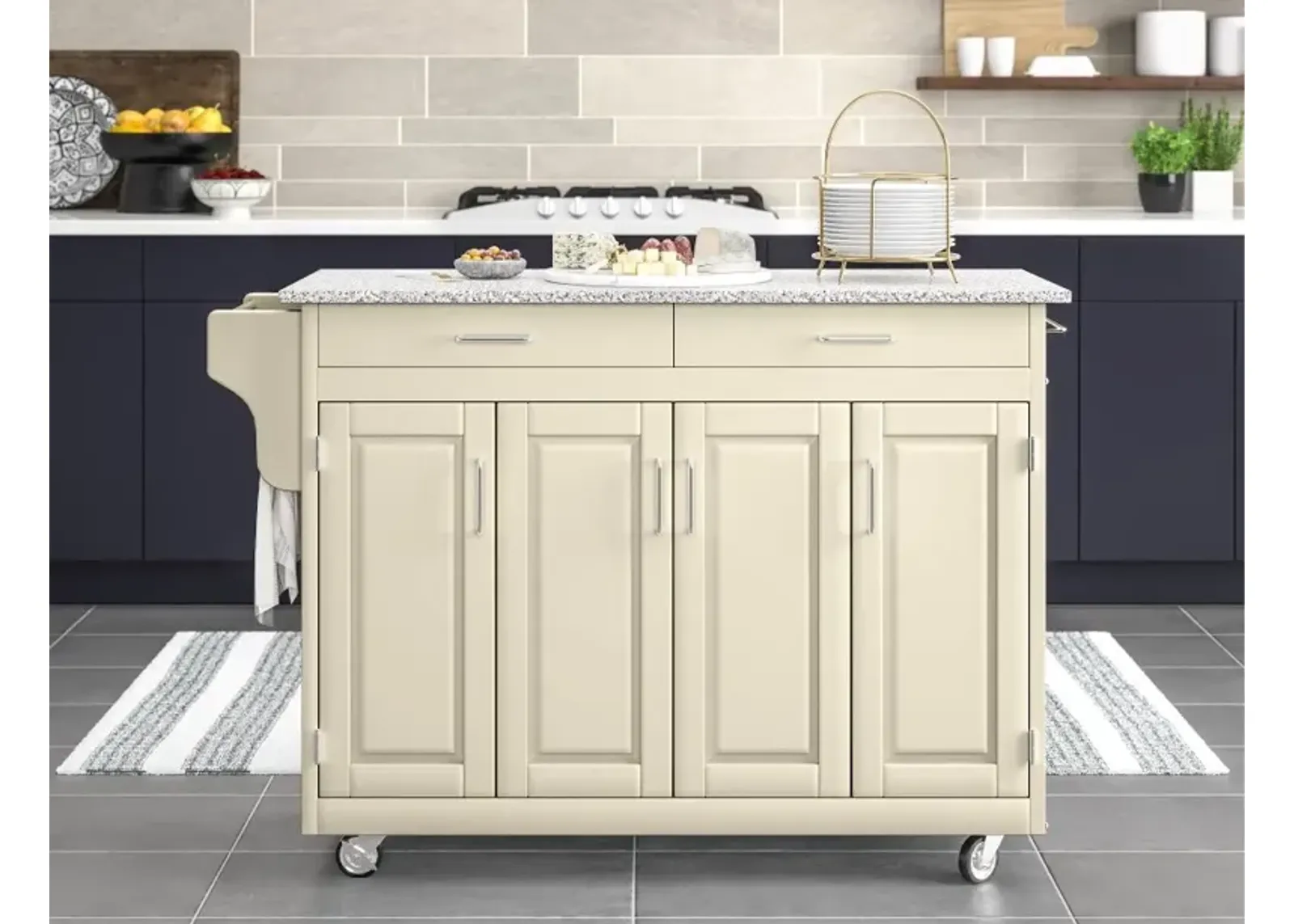 Create-A-Cart Off-white Kitchen Cart with Gray Granite Top